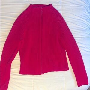 Valentine Red Rose Cable Knit 100% Cotton Zip-Up Sweater XL